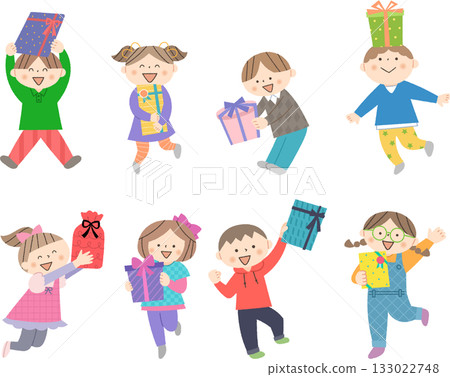 Set of children happy to receive presents Set of children happy to receive presents 133022748