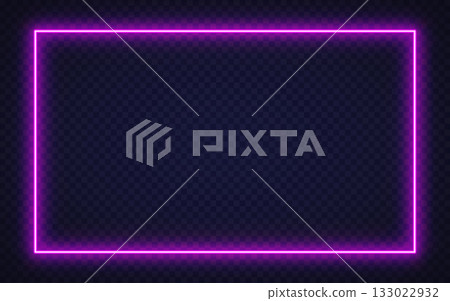 Glowing pink neon rectangle with soft purple shine, ideal for modern digital interfaces or nightlife design. 133022932