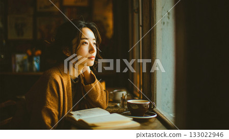 讀在咖啡館的婦女 133022946