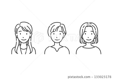 Office casual woman upper body monochrome line drawing 133023178