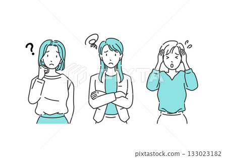 一位表情憂慮的辦公室休閒女性插圖 133023182