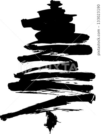 Real Hand Drawn Illustration Grunge Watercolor Spruce. 133023190