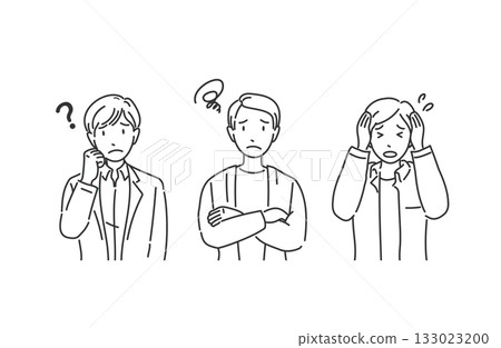 辦公室休閒男士憂鬱的臉單色線條畫 133023200