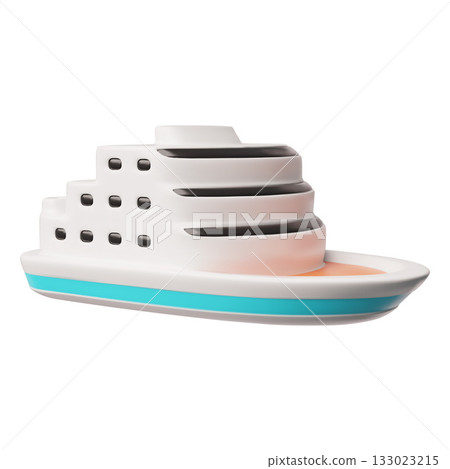 A 3D white cruise ship icon, water transport, children's toy. 133023215