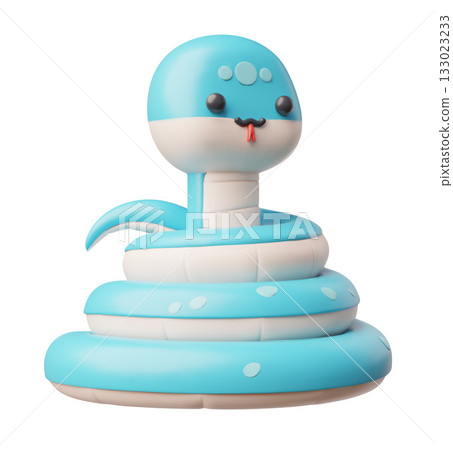 Blue and white color snake coiled 3D plastic style vector icon, cartoon new year symbol, cute reptile animal curled up 133023233