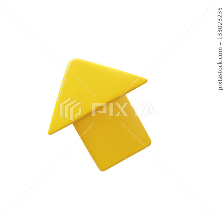 3D icon of a yellow arrow pointing up and left, direction, pointer, navigation, growth. 133023235