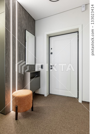 Minimalist Entryway with LED Lighting and White Door Minimalist Entryway with LED Lighting and White Door 133023414