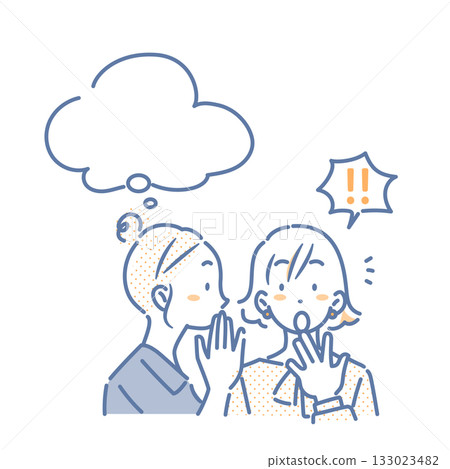 一幅簡潔時尚的線條畫，描繪了一位年輕女子傾訴秘密的場景。 133023482