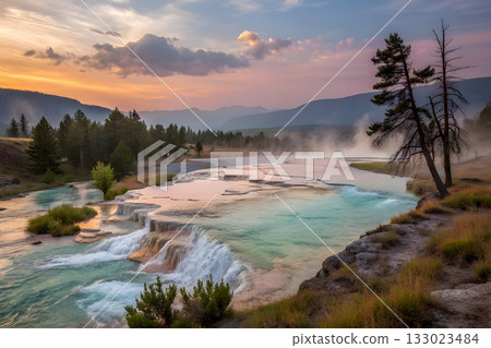 hot thermal spring in yellowstone 133023484