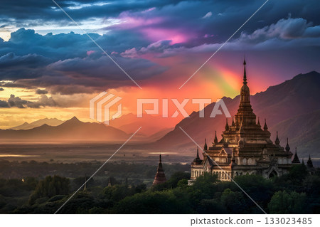 the pagoda at sunset 133023485