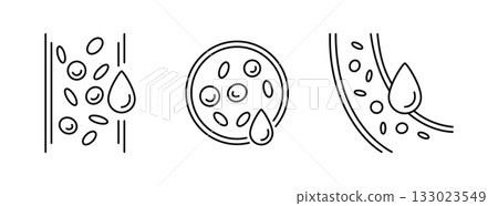 Blood vessel line icons set. Human artery and vein symbol. blood circulation. Hemoglobin sign. Healthy heart system control. Healthy vessel icon. Vector illustration isolated on white background 133023549