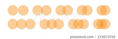 Two and three intersecting circles set. Circle Venn diagram with two and three parts. Infographic chart icon. 2, 3 overlap balance elements diagram. Vector illustration isolated on white background Two and three intersecting circles set. Circle Venn diagram with two and three parts. Infographic chart icon. 2, 3 overlap balance elements diagram. Vector illustration isolated on white background 133023550