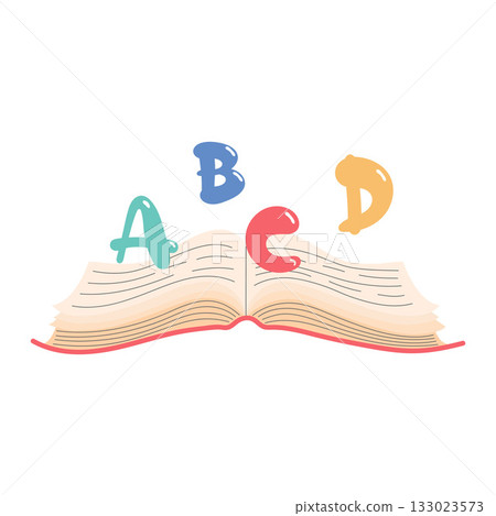 Open book with letters of the English alphabet A, B C, D Open book with letters of the English alphabet A, B C, D 133023573