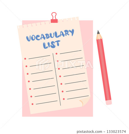 Vocabulary list and pencil. Learn English concept 133023574