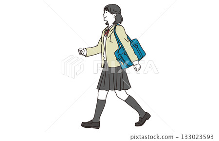 身穿制服的女學生活力四射地行走的全身插圖 身穿制服的女學生活力四射地行走的全身插圖 133023593