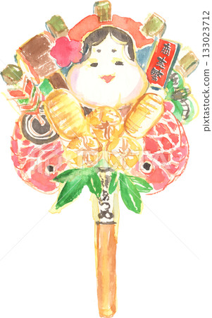 Watercolor illustration of a rake for Tori no Ichi festival, vector 133023712