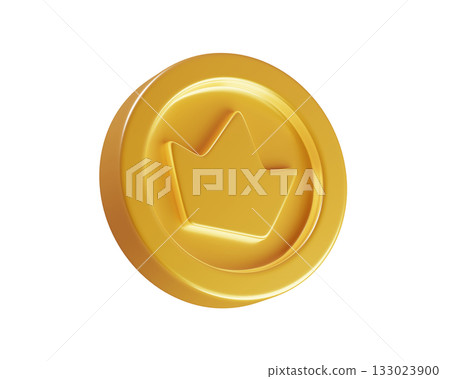 3d Gold Coin with a Crown. Symbol of royalty, wealth, and luxury. Game token, medal coin perfect for interfaces or app animation, casino win, treasure reward. 3d rendering 3d Gold Coin with a Crown. Symbol of royalty, wealth, and luxury. Game token, medal coin perfect for interfaces or app animation, casino win, treasure reward. 3d rendering 133023900
