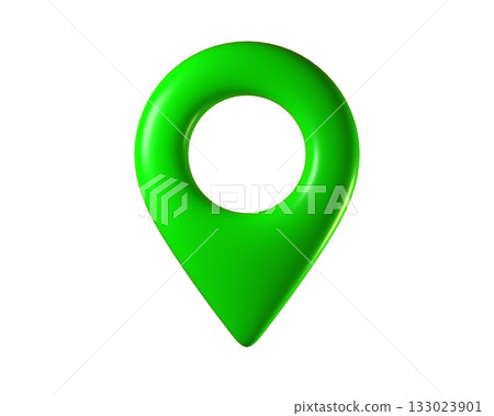 3d Green Map Pin and Geolocation Marker for Navigation Apps, Maps, GPS, and Location services. Location pin icon. GPS pins. 3d render. 133023901