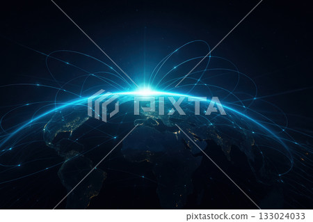 6G Global network connections illuminate Earth, showcasing vibrant lights and data flow across continents, symbolizing technology 6G Global network connections illuminate Earth, showcasing vibrant lights and data flow across continents, symbolizing technology 133024033