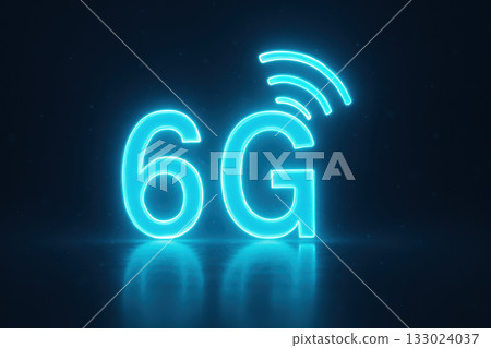 6G 6G technology symbol glowing in blue, representing advanced wireless communication. futuristic design conveys innovation and connectivity 133024037