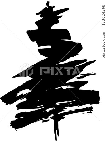 Real Hand Drawn Illustration Grunge Christmas Tree. 133024269