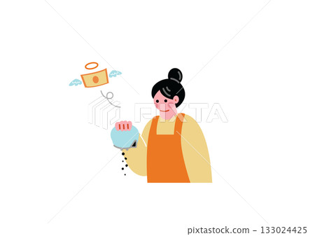 一位家庭主婦因缺錢而苦惱。 一位家庭主婦因缺錢而苦惱。 133024425