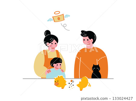 Illustration of a family facing a financial shortage 133024427