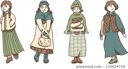 穿著冬衣的婦女插圖集 133024739