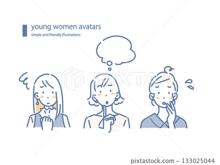 Young women with worries - simple and stylish line drawing illustrations 133025044