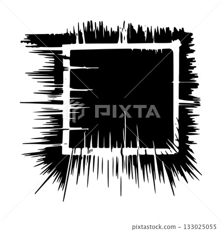Abstract black and white design featuring bold outline and dynamic brush strokes creating an energetic visual effect 133025055