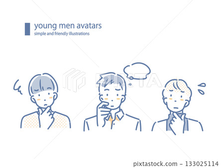 Young men with worries - simple and stylish line drawing illustrations Young men with worries - simple and stylish line drawing illustrations 133025114