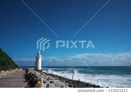 Cape Irago: Blue sky and chalk white lighthouse 133025221