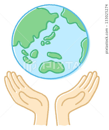 Hand holding the Earth, hand-drawn illustration 133025274