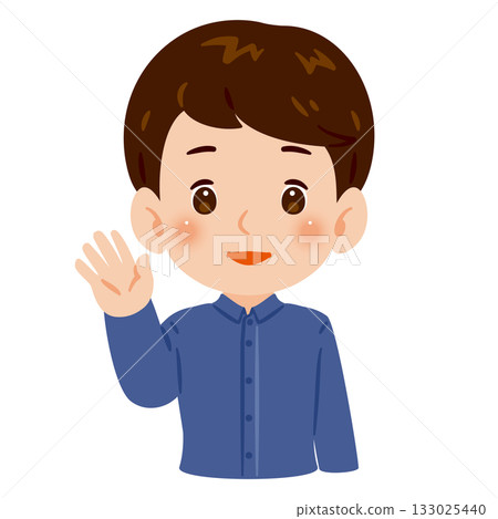 Illustration of a man raising one hand to greet someone 133025440