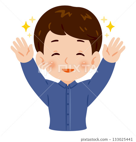 微笑的男子舉起雙手歡呼,上半身插圖 微笑的男子舉起雙手歡呼,上半身插圖 133025441