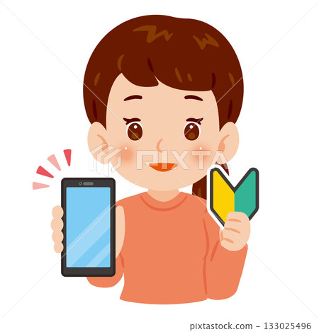 A smartphone beginner woman showing the screen Upper body illustration A smartphone beginner woman showing the screen Upper body illustration 133025496