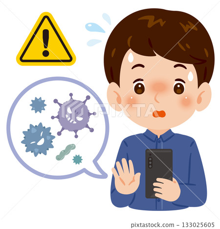 Illustration of a man suffering from a virus on his smartphone 133025605