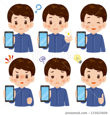 男子展示智慧型手機螢幕 上半身插畫集 男子展示智慧型手機螢幕 上半身插畫集 133025609