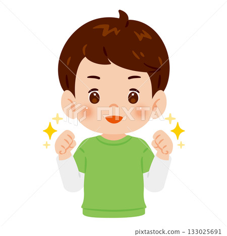 男孩雙手握拳慶祝-上半身插圖 男孩雙手握拳慶祝-上半身插圖 133025691