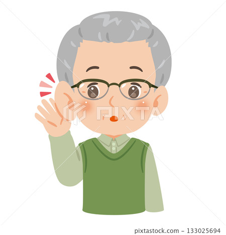 Senior man listening carefully Upper body illustration 133025694