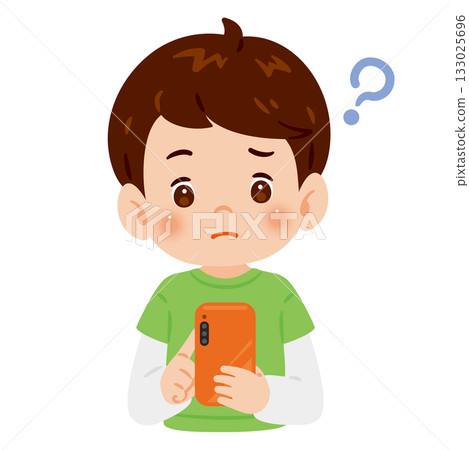 Boy looking at smartphone and worried upper body illustration 133025696