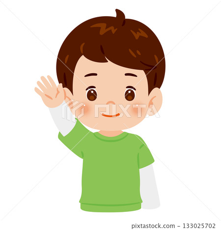 男孩高舉一隻手,上半身插圖 男孩高舉一隻手,上半身插圖 133025702