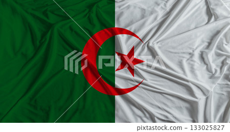 Algerian flag with fabric texture background. National flag of Algeria with cloth texture Algerian flag with fabric texture background. National flag of Algeria with cloth texture 133025827