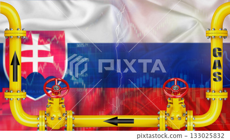 Gas exports from Russia to Slovakia on financial chart background. Russian gas export pipeline to Slovakia 133025832