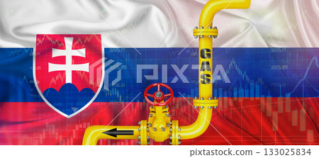 Gas pipeline with Russian and Slovak flag. Production and export of Russian gas to Slovakia 133025834