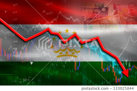 Tajikistan financial fall on economy market. Tajikistan financial crisis on economic graph Tajikistan financial fall on economy market. Tajikistan financial crisis on economic graph 133025844