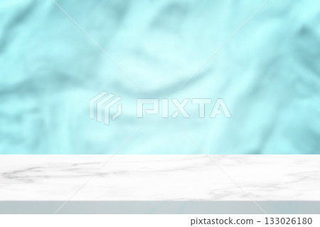 Empty white marble table with blurred glacial wall backdrop Empty white marble table with blurred glacial wall backdrop 133026180