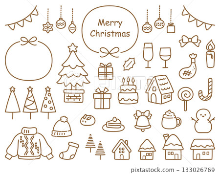聖誕節手繪插畫集，棕色線條藝術 133026769
