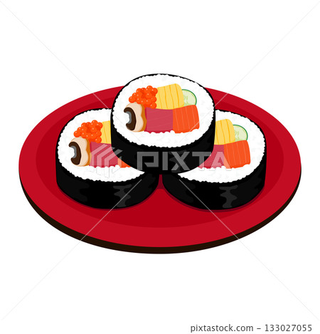 壽司卷盛放在漆器盤中 133027055