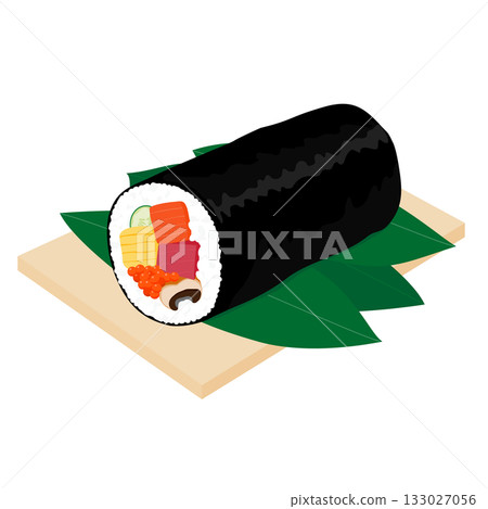 鮭魚捲、煎蛋捲、鮭魚籽、鮪魚和黃瓜 133027056